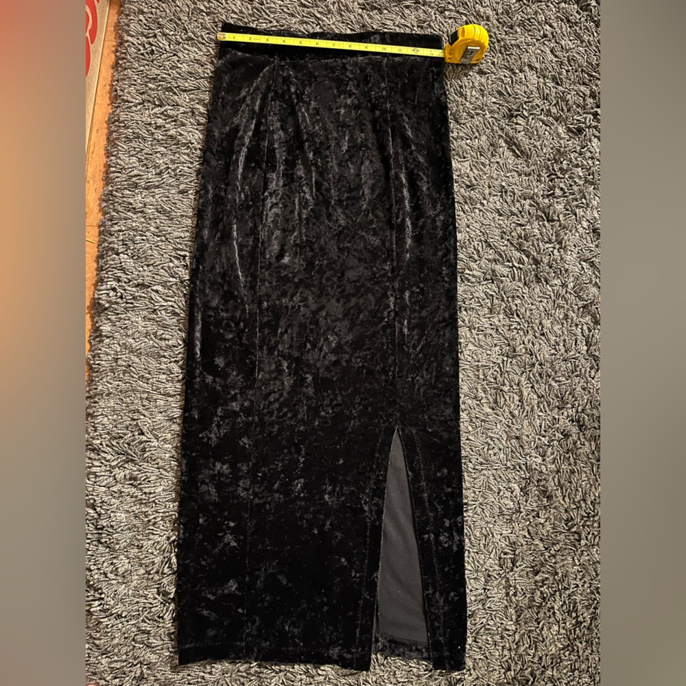 Long Black velvet like material dress with slit